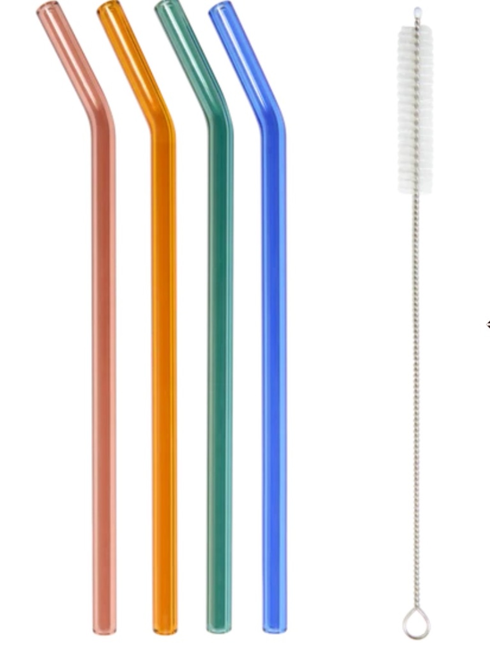 NWT Khen Colored Glass Drinking Straws Set of 4 with Cleaning Brush